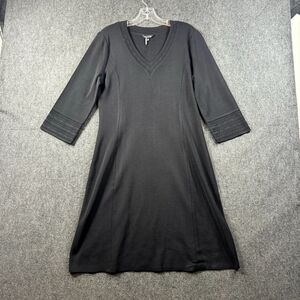 Misook Dress Women's Medium Black 3/4 Sleeve Knit A-Flare Emboridered